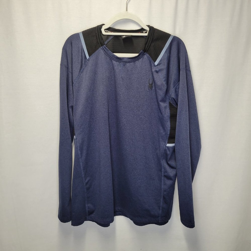 Spyder Active Men's Large Shirt Top Long Sleeve Blue Black Underarm Vent - Picture 1 of 6